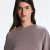 Asymmetric Neck Sweatshirt with Adjustable Waist and Soft-Touch Modal Asymmetric Neck Sweatshirt with Adjustable Waist and Soft-Touch Modal