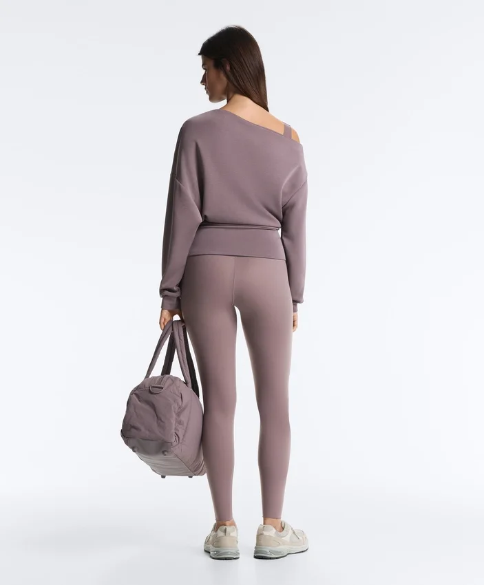 Asymmetric Neck Sweatshirt with Adjustable Waist and Soft-Touch Modal Asymmetric Neck Sweatshirt with Adjustable Waist and Soft-Touch Modal