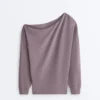 Asymmetric Neck Sweatshirt with Adjustable Waist and Soft-Touch Modal Asymmetric Neck Sweatshirt with Adjustable Waist and Soft-Touch Modal