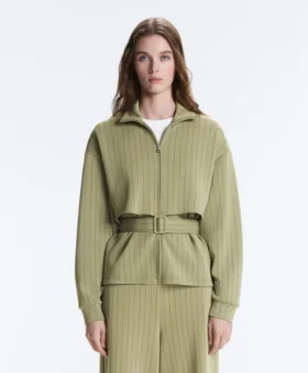 Boxy Cape Jacket with Soft-Touch Modal Pinstripe