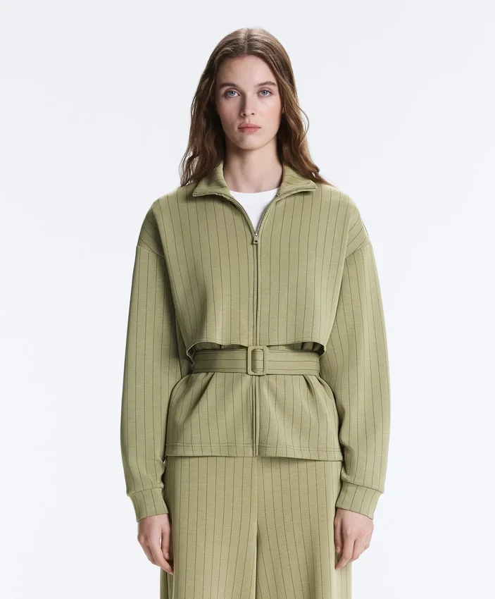 Boxy Cape Jacket with Soft-Touch Modal Pinstripe Boxy Cape Jacket with Soft-Touch Modal Pinstripe