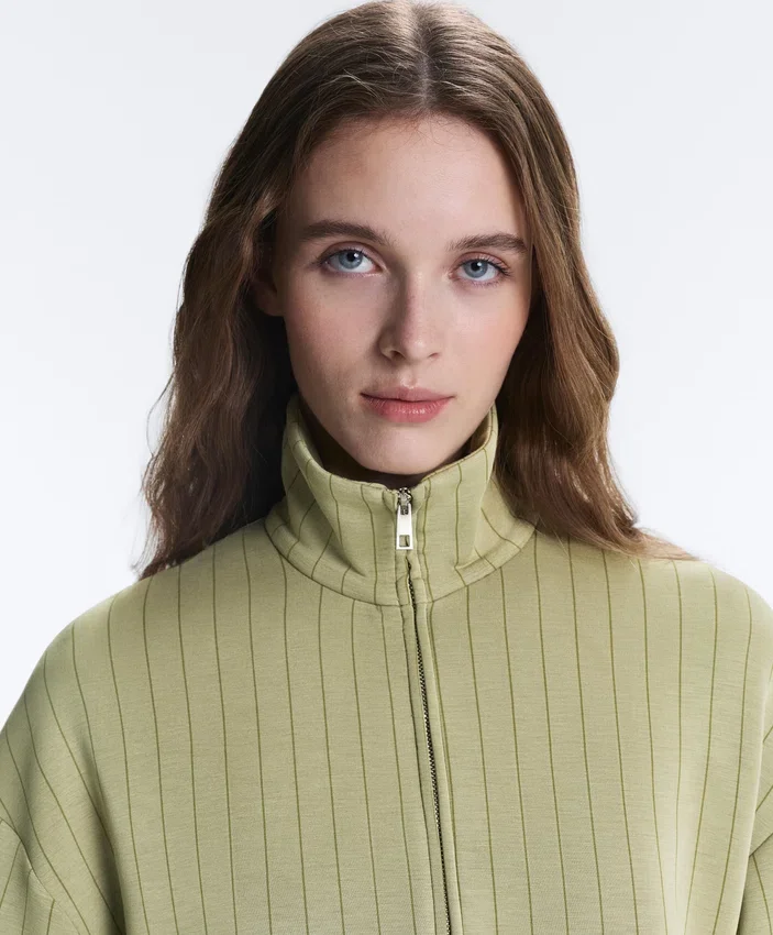 Boxy Cape Jacket with Soft-Touch Modal Pinstripe Boxy Cape Jacket with Soft-Touch Modal Pinstripe