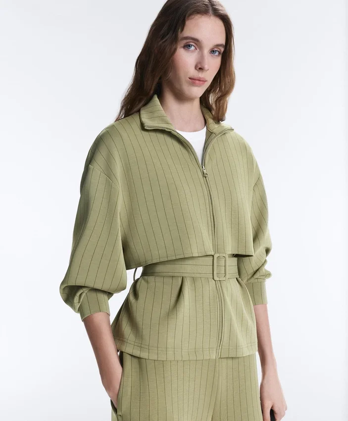Boxy Cape Jacket with Soft-Touch Modal Pinstripe Boxy Cape Jacket with Soft-Touch Modal Pinstripe
