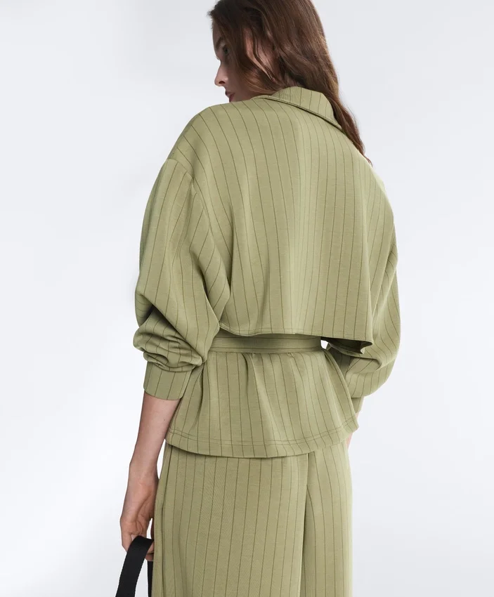 Boxy Cape Jacket with Soft-Touch Modal Pinstripe Boxy Cape Jacket with Soft-Touch Modal Pinstripe