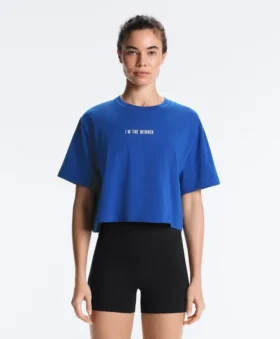 Boxy Cropped Cotton Blend Slogan T-Shirt