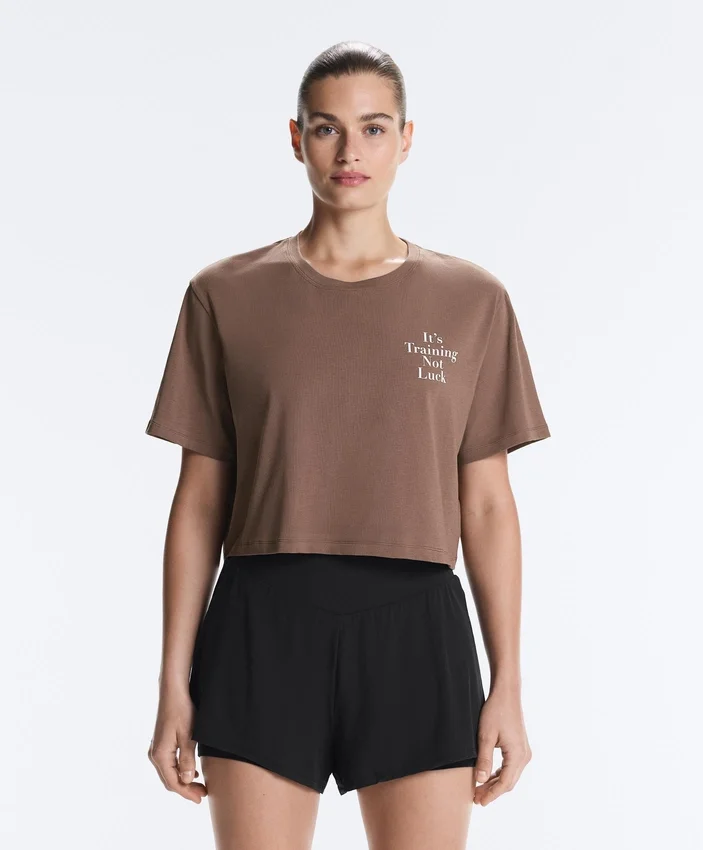 Boxy Cropped Cotton Blend Slogan T-Shirt Boxy Cropped Cotton Blend Slogan T-Shirt