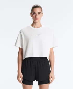 Boxy Cropped Cotton Blend Slogan T-Shirt