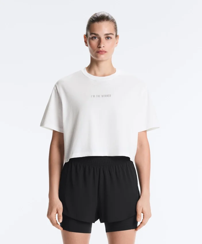Boxy Cropped Cotton Blend Slogan T-Shirt Boxy Cropped Cotton Blend Slogan T-Shirt