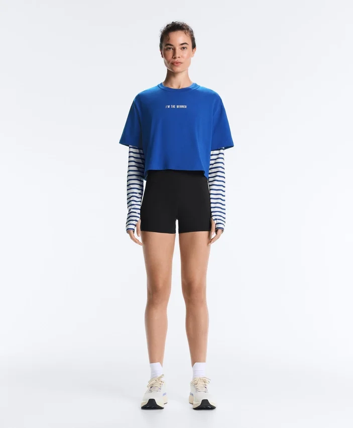 Boxy Cropped Cotton Blend Slogan T-Shirt Boxy Cropped Cotton Blend Slogan T-Shirt