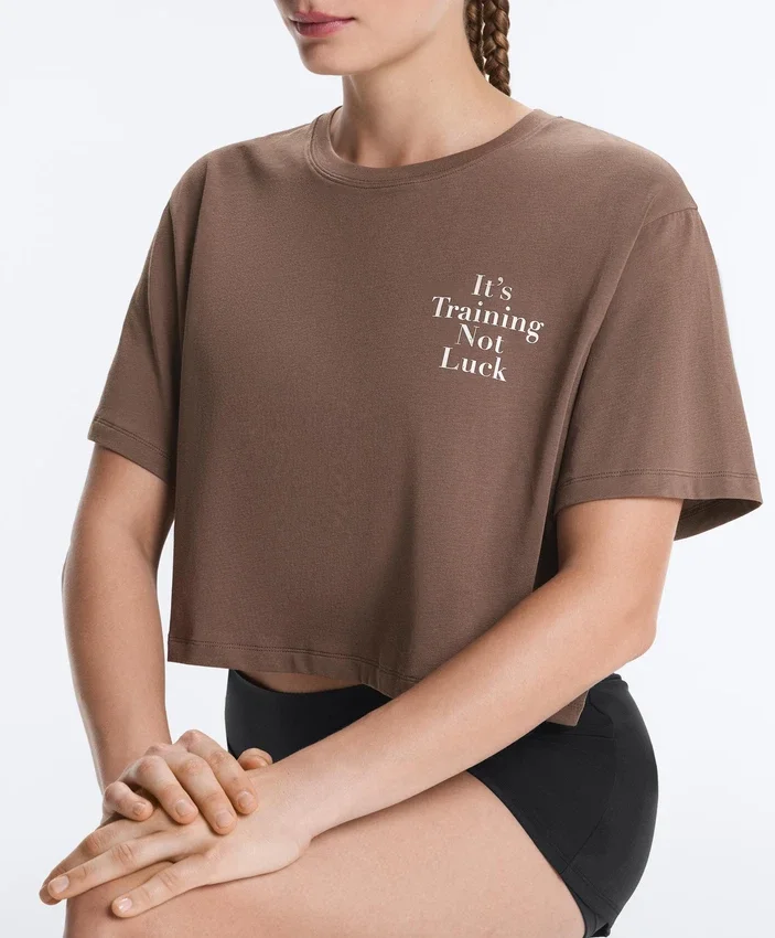 Boxy Cropped Cotton Blend Slogan T-Shirt Boxy Cropped Cotton Blend Slogan T-Shirt