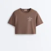 Boxy Cropped Cotton Blend Slogan T-Shirt Boxy Cropped Cotton Blend Slogan T-Shirt