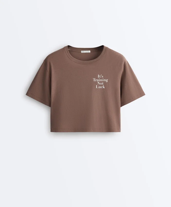 Boxy Cropped Cotton Blend Slogan T-Shirt Boxy Cropped Cotton Blend Slogan T-Shirt