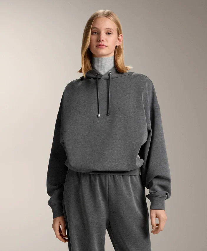 Boxy Hooded Sweatshirt with Brushed Modal Marl Boxy Hooded Sweatshirt with Brushed Modal Marl