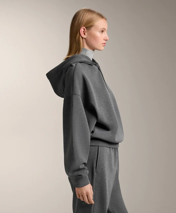 Boxy Hooded Sweatshirt with Brushed Modal Marl Boxy Hooded Sweatshirt with Brushed Modal Marl