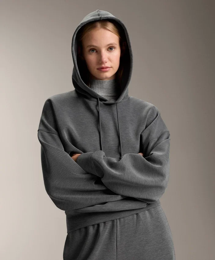 Boxy Hooded Sweatshirt with Brushed Modal Marl Boxy Hooded Sweatshirt with Brushed Modal Marl