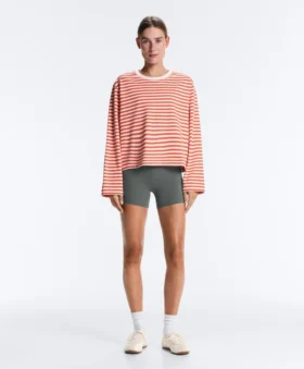 Boxy Long-Sleeved Stripe 100% Cotton T-Shirt