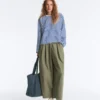 Boxy Long-Sleeved Stripe 100% Cotton T-Shirt Boxy Long-Sleeved Stripe 100% Cotton T-Shirt