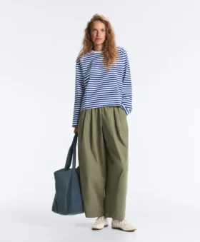 Boxy Long-Sleeved Stripe 100% Cotton T-Shirt