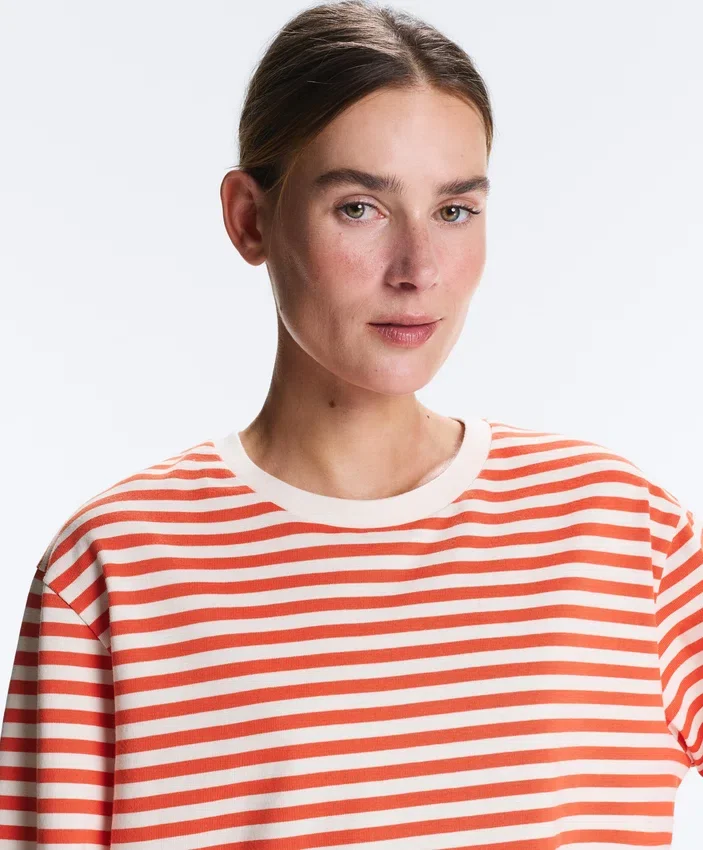 Boxy Long-Sleeved Stripe 100% Cotton T-Shirt Boxy Long-Sleeved Stripe 100% Cotton T-Shirt