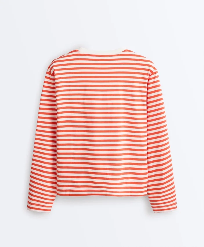 Boxy Long-Sleeved Stripe 100% Cotton T-Shirt Boxy Long-Sleeved Stripe 100% Cotton T-Shirt
