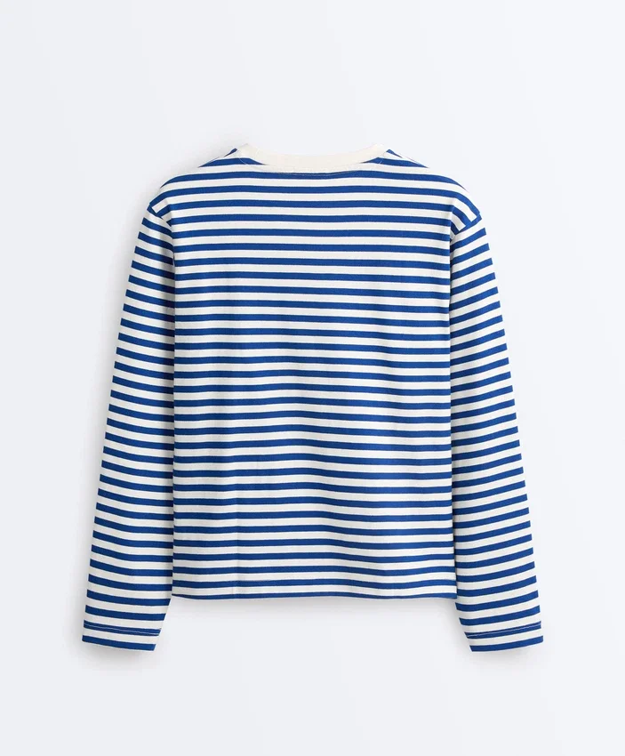 Boxy Long-Sleeved Stripe 100% Cotton T-Shirt Boxy Long-Sleeved Stripe 100% Cotton T-Shirt