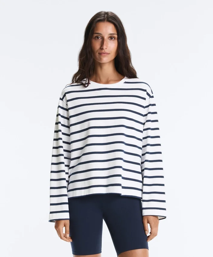 Boxy Oversize Striped Cotton Blend Long Sleeve T-Shirt Boxy Oversize Striped Cotton Blend Long Sleeve T-Shirt