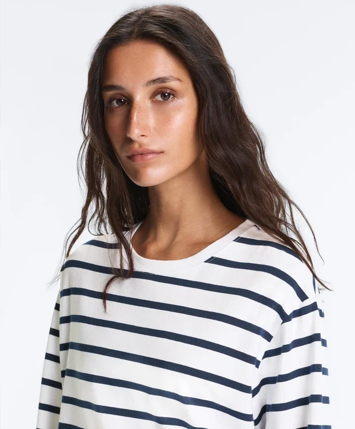 Boxy Oversize Striped Cotton Blend Long Sleeve T-Shirt Boxy Oversize Striped Cotton Blend Long Sleeve T-Shirt