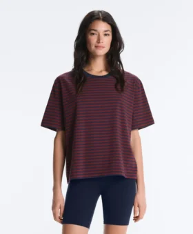 Boxy Short Sleeve Striped Cotton Blend T-Shirt