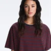 Boxy Short Sleeve Striped Cotton Blend T-Shirt Boxy Short Sleeve Striped Cotton Blend T-Shirt