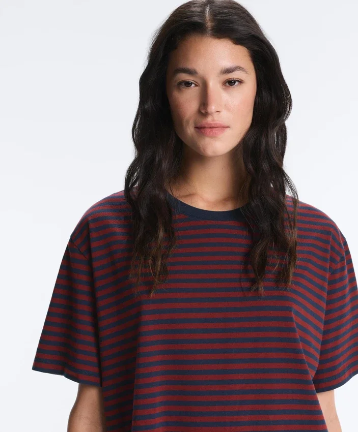 Boxy Short Sleeve Striped Cotton Blend T-Shirt Boxy Short Sleeve Striped Cotton Blend T-Shirt