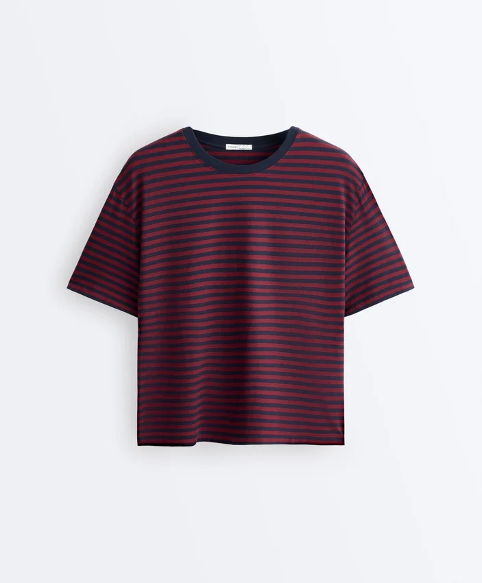 Boxy Short Sleeve Striped Cotton Blend T-Shirt Boxy Short Sleeve Striped Cotton Blend T-Shirt