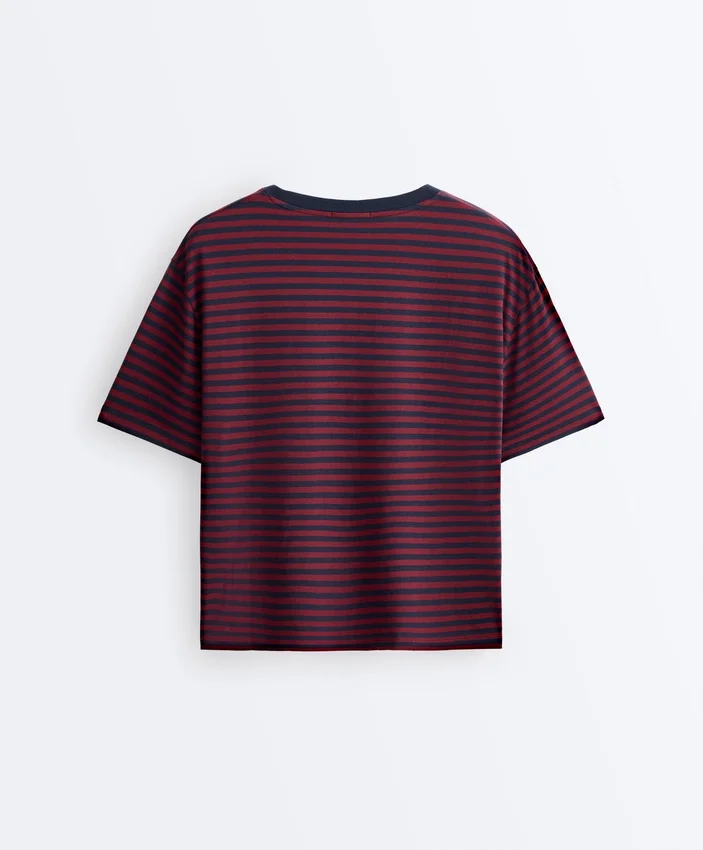Boxy Short Sleeve Striped Cotton Blend T-Shirt Boxy Short Sleeve Striped Cotton Blend T-Shirt