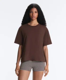 Boxy Short-Sleeved Cotton Blend T-Shirt