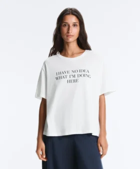 Boxy Short-Sleeved Cotton Blend T-Shirt with Slogan