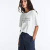 Boxy Short-Sleeved Cotton Blend T-Shirt with Slogan Boxy Short-Sleeved Cotton Blend T-Shirt with Slogan