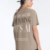 Boxy Short-Sleeved Cotton Blend T-Shirt with Slogan Boxy Short-Sleeved Cotton Blend T-Shirt with Slogan