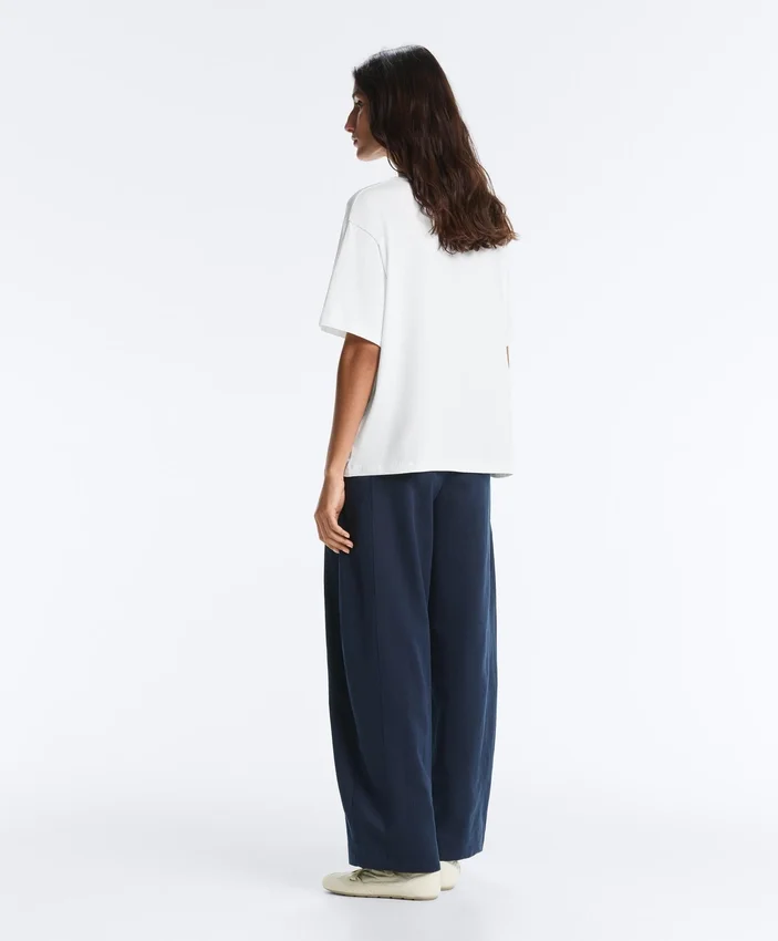 Boxy Short-Sleeved Cotton Blend T-Shirt with Slogan Boxy Short-Sleeved Cotton Blend T-Shirt with Slogan