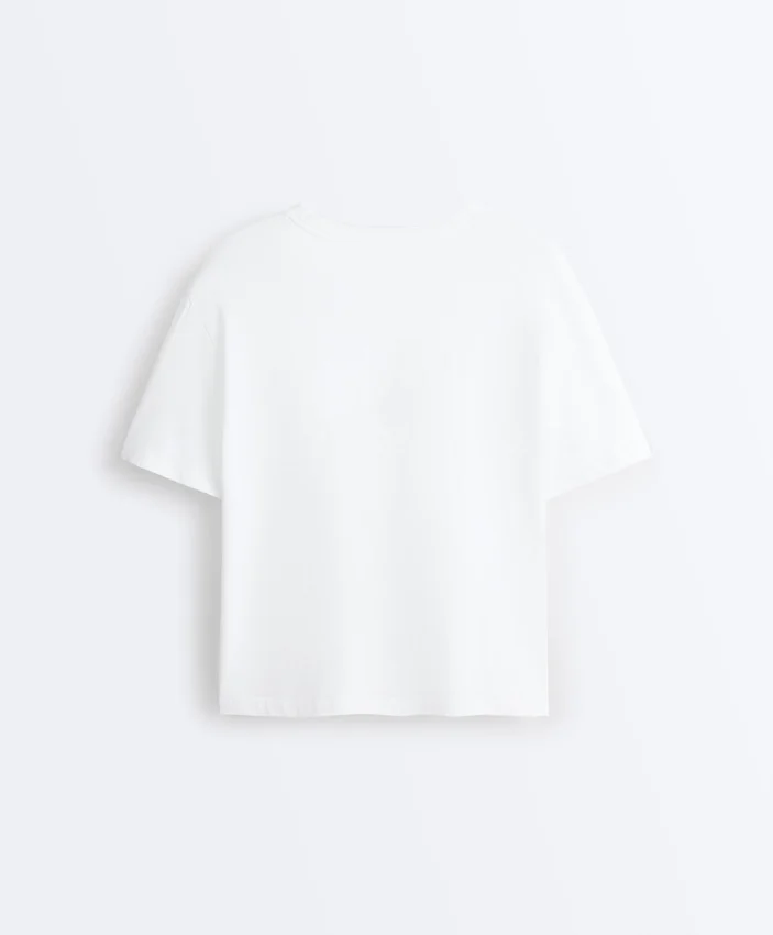 Boxy Short-Sleeved Cotton Blend T-Shirt with Slogan Boxy Short-Sleeved Cotton Blend T-Shirt with Slogan