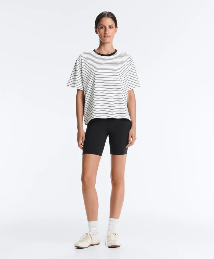Boxy Short-Sleeved Striped Cotton Blend T-Shirt Boxy Short-Sleeved Striped Cotton Blend T-Shirt