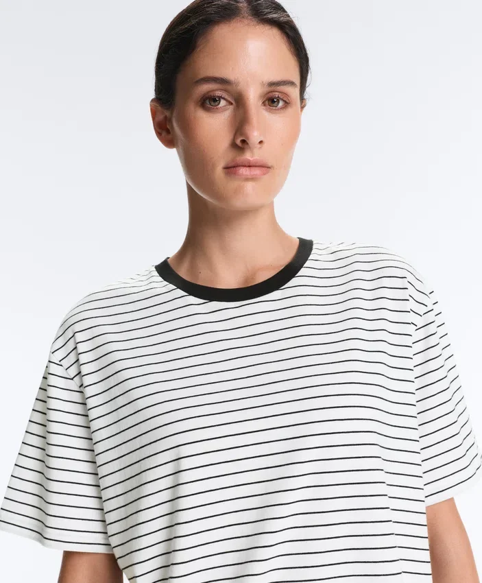 Boxy Short-Sleeved Striped Cotton Blend T-Shirt Boxy Short-Sleeved Striped Cotton Blend T-Shirt