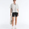 Boxy Short-Sleeved Striped Cotton Blend T-Shirt Boxy Short-Sleeved Striped Cotton Blend T-Shirt