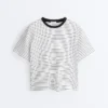 Boxy Short-Sleeved Striped Cotton Blend T-Shirt Boxy Short-Sleeved Striped Cotton Blend T-Shirt