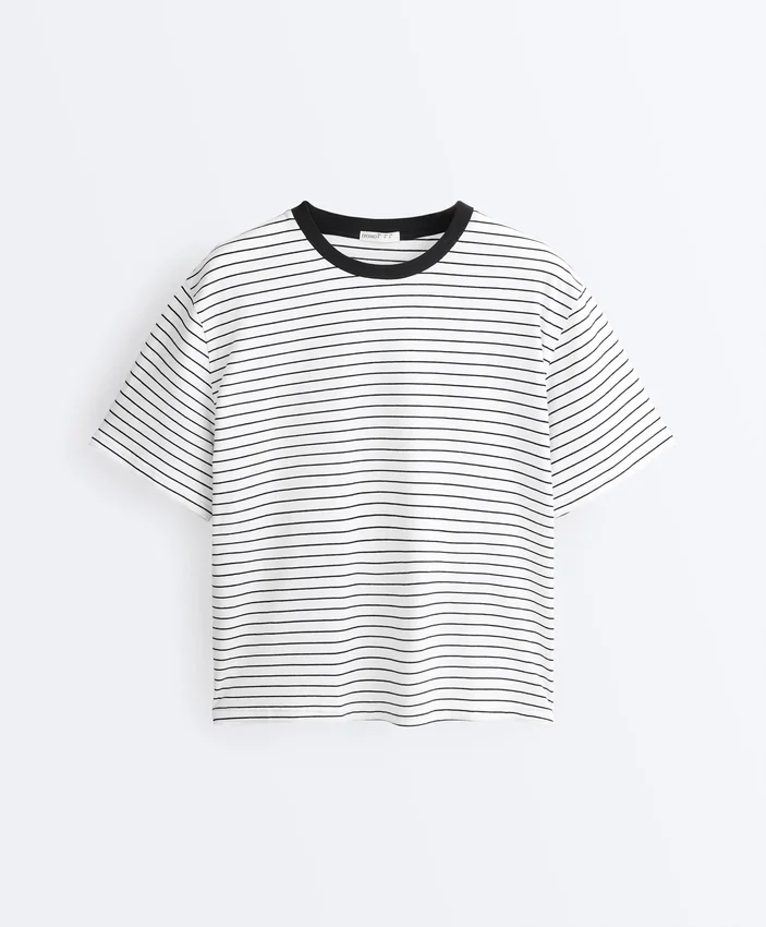 Boxy Short-Sleeved Striped Cotton Blend T-Shirt Boxy Short-Sleeved Striped Cotton Blend T-Shirt