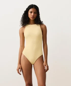 Bubble-Texture Crochet Halter Swimsuit
