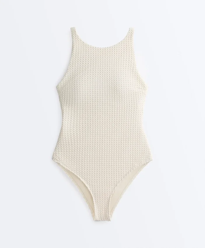 Bubble-Texture Crochet Halter Swimsuit Bubble-Texture Crochet Halter Swimsuit