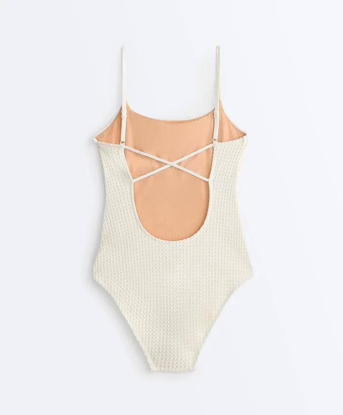Bubble-Texture Crochet Round Neck Swimsuit Bubble-Texture Crochet Round Neck Swimsuit