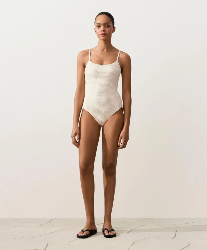 Bubble-Texture Crochet Round Neck Swimsuit Bubble-Texture Crochet Round Neck Swimsuit