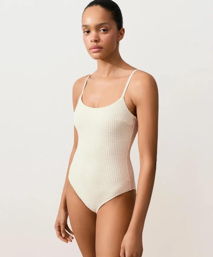 Bubble-Texture Crochet Round Neck Swimsuit Bubble-Texture Crochet Round Neck Swimsuit