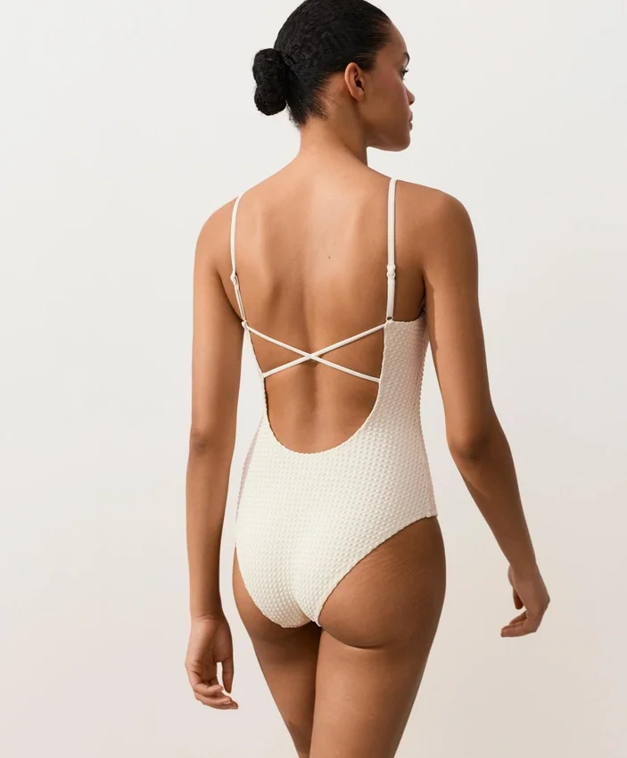 Bubble-Texture Crochet Round Neck Swimsuit Bubble-Texture Crochet Round Neck Swimsuit