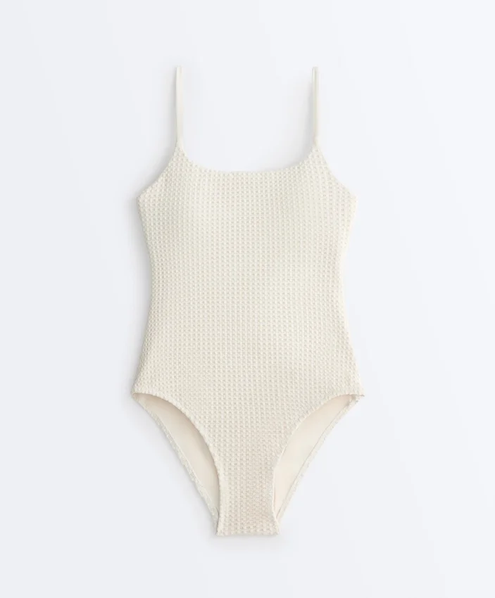 Bubble-Texture Crochet Round Neck Swimsuit Bubble-Texture Crochet Round Neck Swimsuit